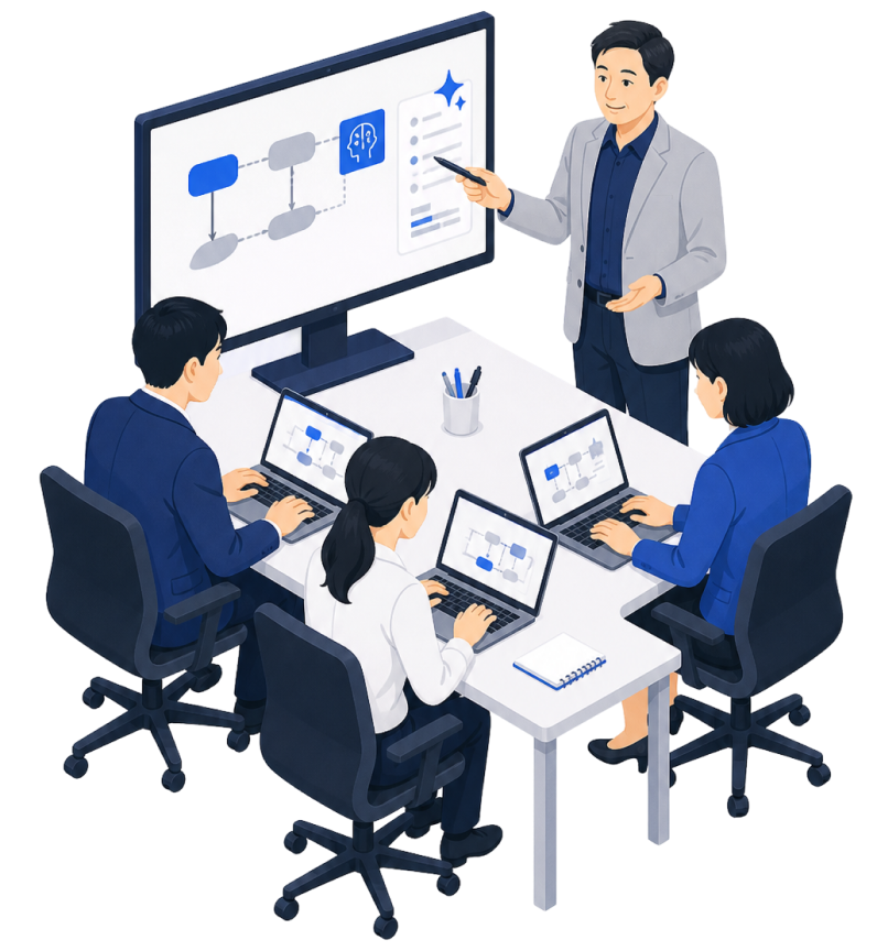 実際の業務フローを教材にして学ぶ研修